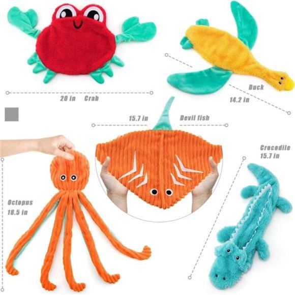 Dog Toys No Stuffing, 5 Pack Dog Squeaky Toys Durable Dog Chew Toy Set - Picture 3 of 7